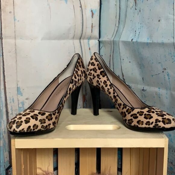 Franco Sarto Womans 10M Darren2 Honey Calf Hair Leopard Print 3.75" Heal Almond - Picture 5 of 8